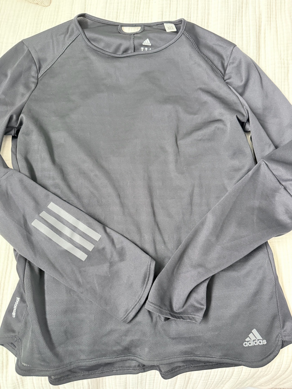 adidas Gray Long-Sleeve Training Top with Three-Stripe Sleeve Detail